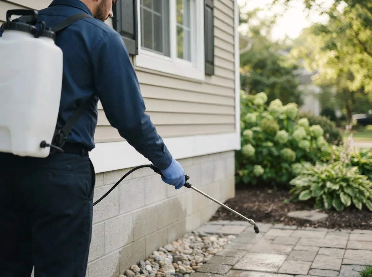 Pest control technician inspecting a home in Kismet, KS